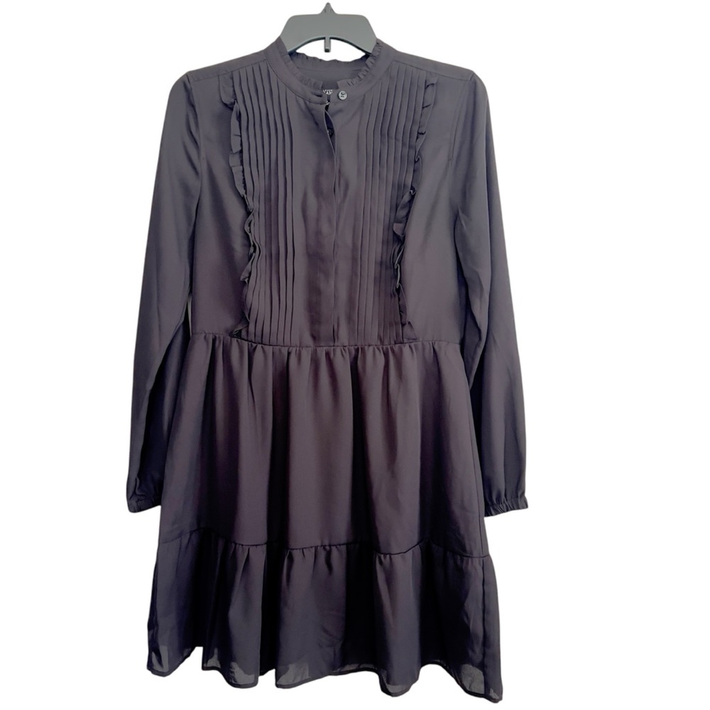 J. Crew Mercantile Black Ruffle Pintuck Long Sleeve Tiered Dress Women’s Size 6